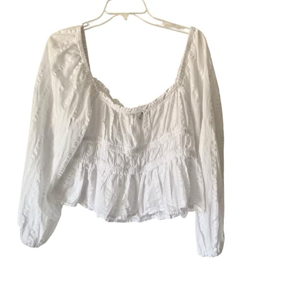J. Crew Puff-Sleeve White Textured Cotton Blouse Top size Large - Picture 7 of 9